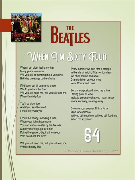 When Im Sixty Four Print The Beatles Beatles Lyrics From Sgt