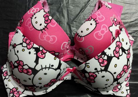 Hello Kitty Sanrio Bra Underwire Push Up Plunge Women 2pc Set Black White Pink Hello Kitty
