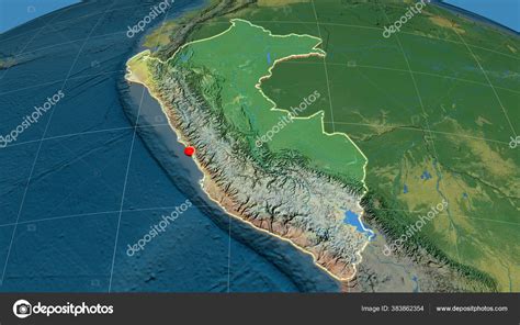 Perú Extruido Mapa Ortográfico Topográfico Capital Fronteras