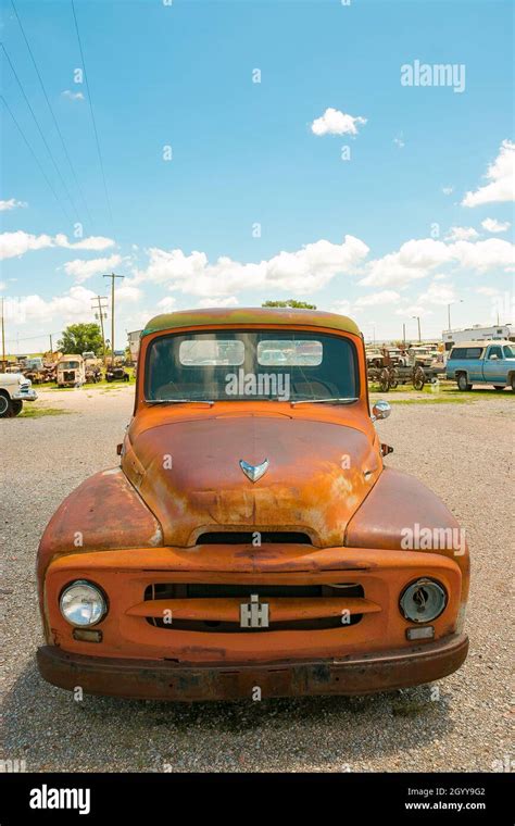 Vintage American International Harvester Truck In Junkyard Stock Photo