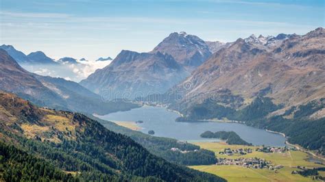 Gorgeous View Over Lake Sils When Hiking Grisons Switzerland Stock