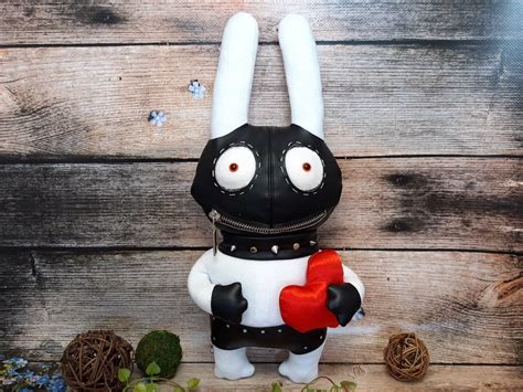 plush bunny bdsm stuffed toy in submissive leather clothing etsy