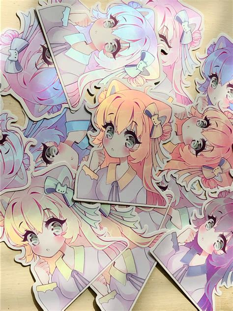Kawaii Chibi Anime Girl Holographic Vinyl Sticker Set By Etsy