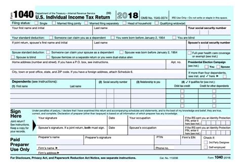 2018 Tax Forms 1040 Printable Tutoreorg Master Of Documents