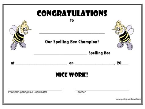 Spelling Bee Certificate Printable Printable Word Searches