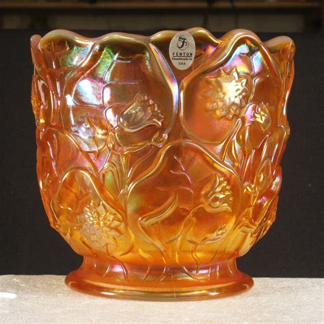 Fenton Marigold Opal Waterlily Carnival Glass Vase Carnival Glass