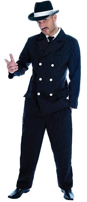 Mens Black Pinstripe 1920s Gangster Suit Bugsy Malone Fancy Dress