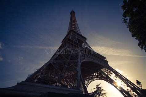 Eiffel Tower In Low Angle View During Summer In Paris France Stock