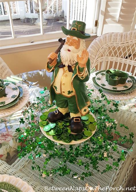St Patricks Day Table With 4 Leaf Clover And Shamrock Dishes