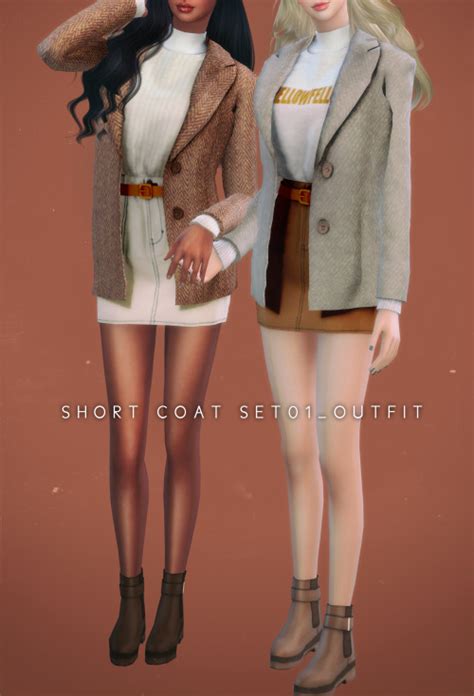Newen Sims4 Short Coat Set01 Dress New Mesh Newen092