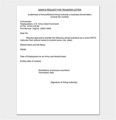 Transfer Request Letter Examples And Templates Docformats Com