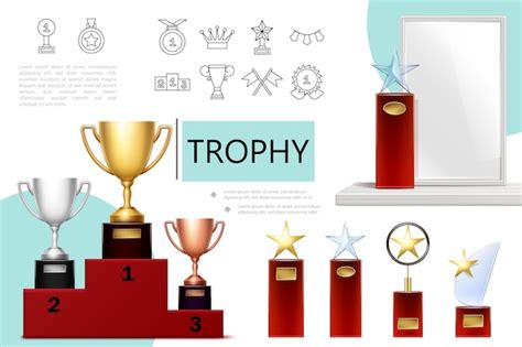 Free Vector Realistic Trophies Composition With Gold Silver Bronze
