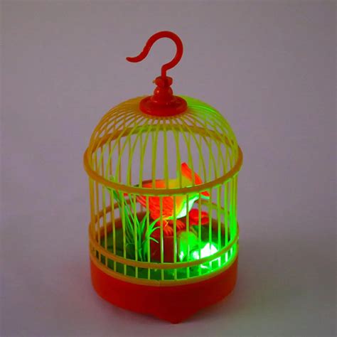 Electronic Bird Singing Chirping Bird Toy In Cage Kids Voice Control