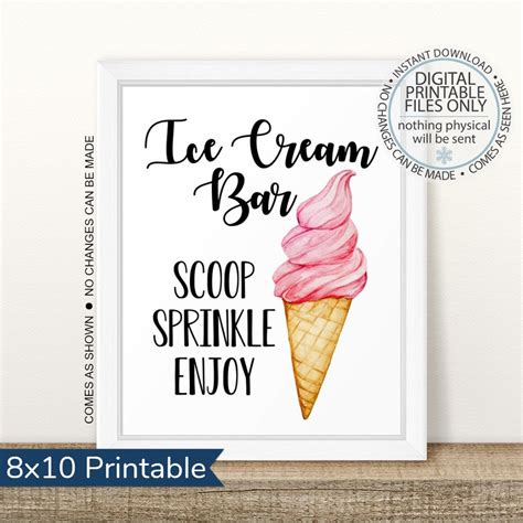 Printable Ice Cream Bar Sign Printable Dessert Table Sign Ice Cream Sign Ice Cream Sundae Bar