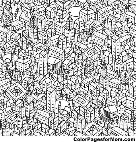 Small village with a winding road. City Coloring Page 16