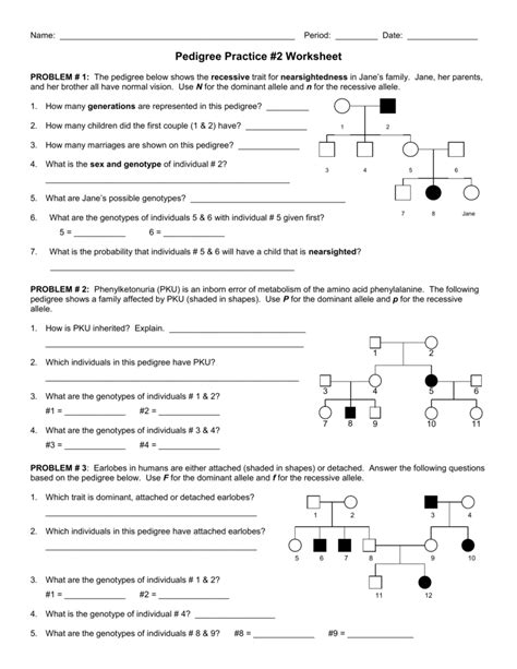 They can be interesting to view and can be important tools in determining patterns of inheritance of specific traits. Pedigree Practice Problems Worksheet | db-excel.com