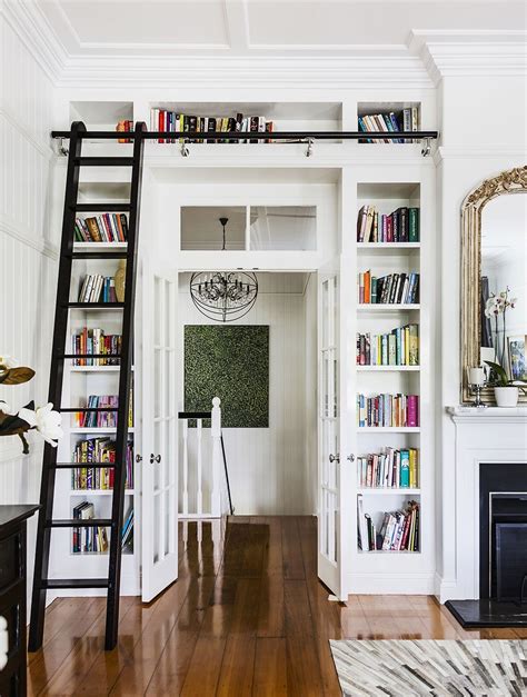 Simple Bookcase With Ladder And Rail For Living Room Home Decor And