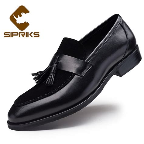 Sipriks Mens Moccasin Slippers Black Genuine Leather Loafers With