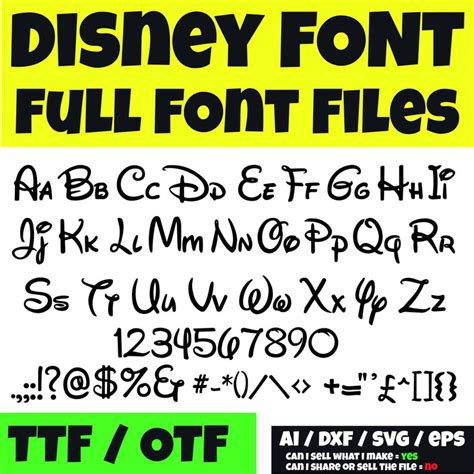 Disney Font Otf Svg Ttf Instant Download Cricut Design Space Etsy