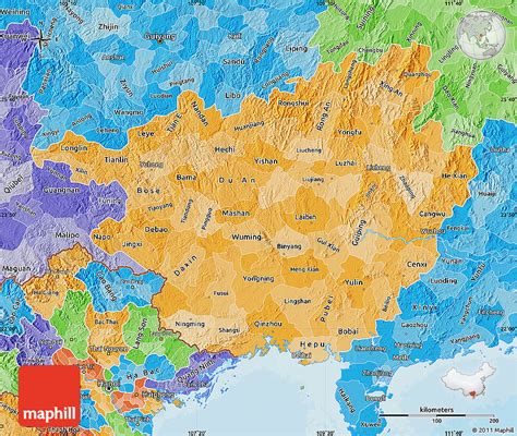 Political Shades Map Of Guangxi