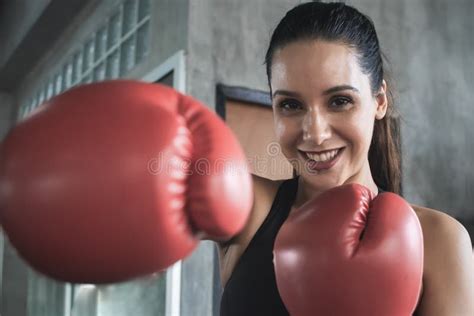 Woman Wearing Boxing Glove And Punching Bag Stock Image Image Of
