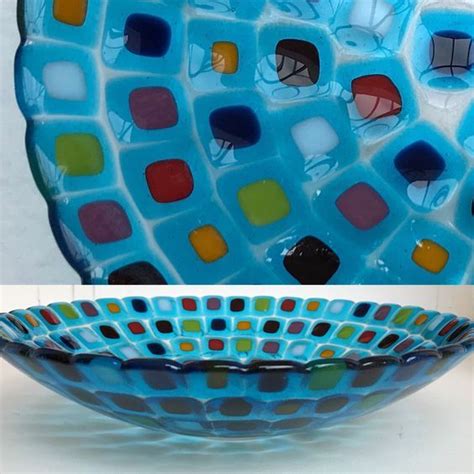 Fused Glass Large Turquoise Bowl Centrepieceuniquehand Etsy Fused