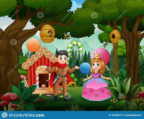 Una Pareja De Pr Ncipes Y Princesas Con Una Casa De Caramelos En El Bosque Ilustraci N Del