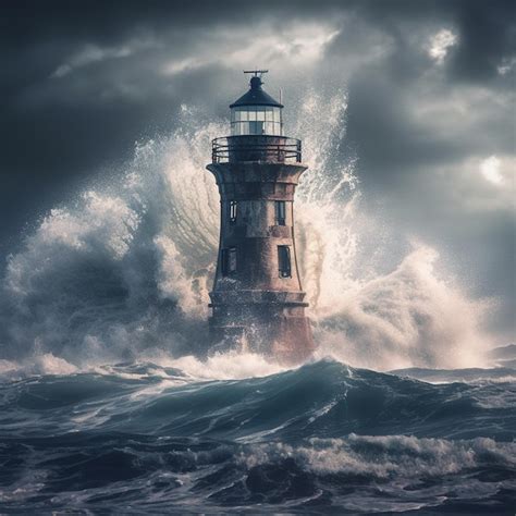 Premium Photo A Lighthouse Is Surrounded By A Wave And The Word