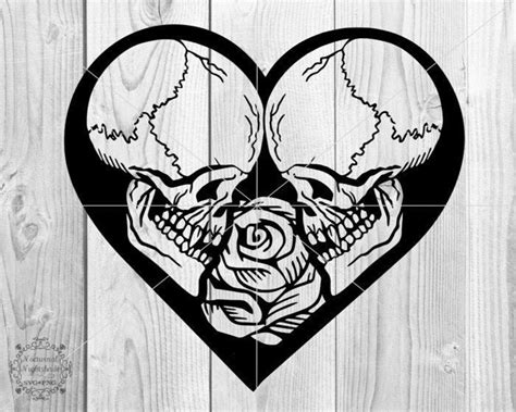 Skulls With Heart Svg Skulls Love Svg Skulls In Heart With Etsy