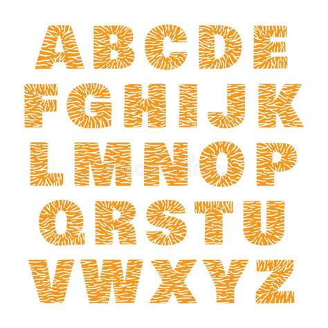 Tiger Alphabet Of Bold Orange Letters With Transparent Stripes Stock