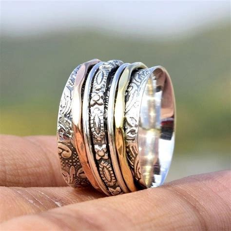 925 Sterling Solid Silver Spinner Ring Fidget Band Ring Etsy