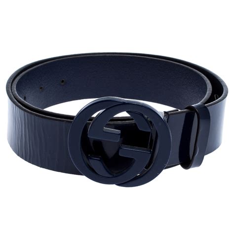 Gucci Navy Blue Patent Leather Interlocking G Buckle Belt Buy At The