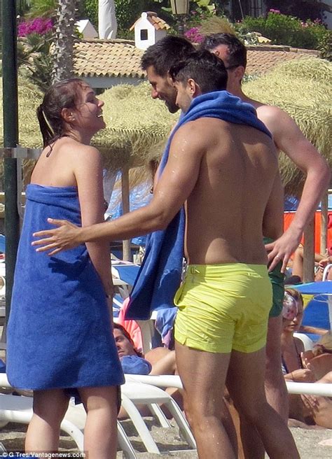 Novak Djokovic Goes Topless As He And Wife Jelena Hit The Beach In Marbella Daily Mail Online