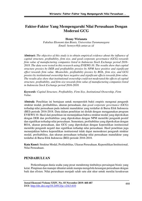 Pengajian malaysia 1 (mpu 1152). (PDF) Faktor-Faktor Yang Mempengaruhi Nilai Perusahaan ...