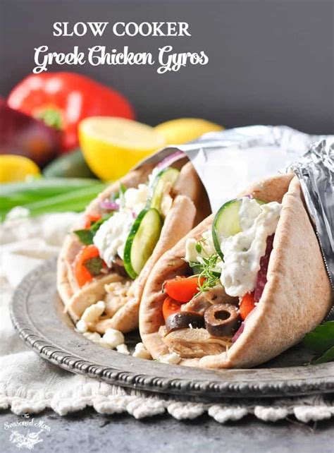 Slow Cooker Greek Chicken Gyros - The Seasoned Mom
