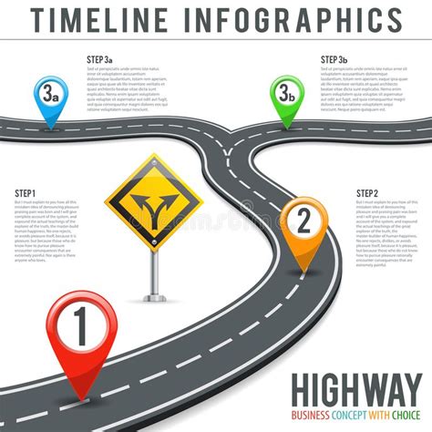 Timeline Road Infographics With Pin Pointers Stock Vector
