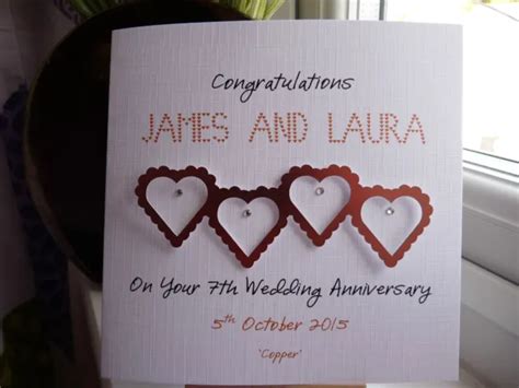 Handmade Personalised Copper 7th Wedding Anniversary Card Husband Wife