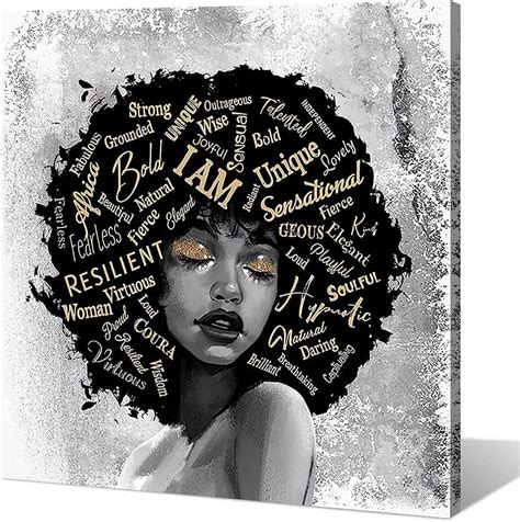 Black Art Paintings For Wall Afro Woman African American Portrait Wall