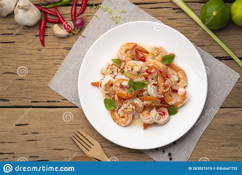 Spicy Salad With Shrimpthai Boiled Shrimps With Lemongrass In Chilli
