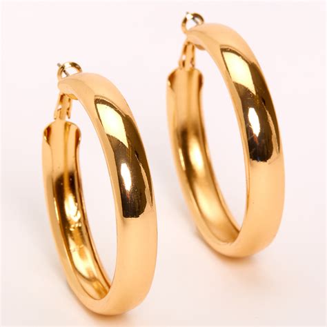 Gold 50mm Tube Hoop Earrings Claires