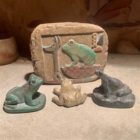 Egyptian Art Frog Amulet Sculptures And A Relief Of Heket Hecate A
