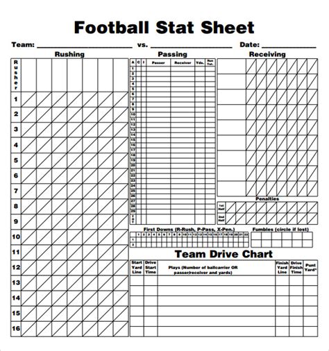 Free Football Stat Sheet Template Printable Templates