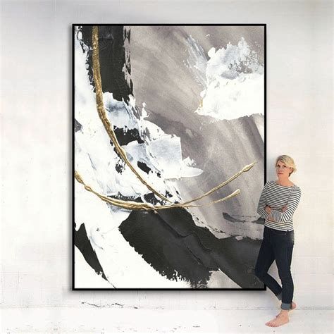 Black And White Gold Abstract Art Oil Paintingl Print Wall Etsy Mural Painting Abstract