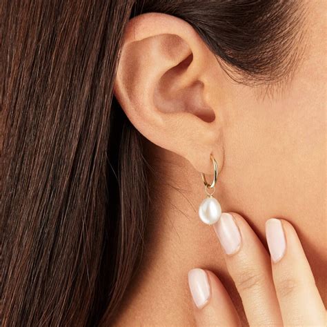 Gold Or Silver Large Pearl Drop Hoop Earrings By Lily Roo Pearl