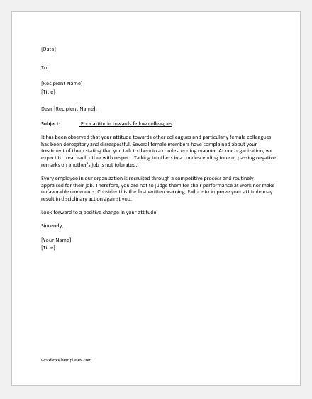 Sample Warning Letter To Employee For Disrespectful Collection Letter