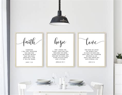 Faith Hope Love A Set Of 3 Bible Verse Wall Art John 3 16 Etsy