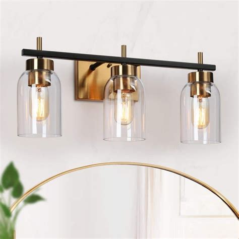 Zevni 20 In Modern 3 Light Brass Gold Bathroom Vanity Light Black