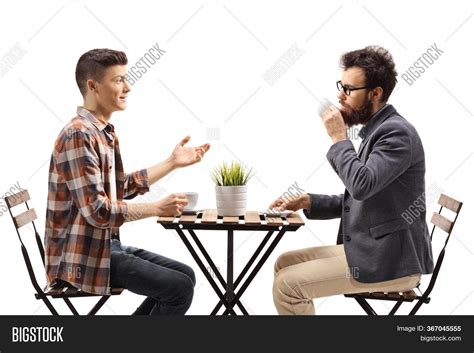 Two Men Cafe Talking Image And Photo Free Trial Bigstock