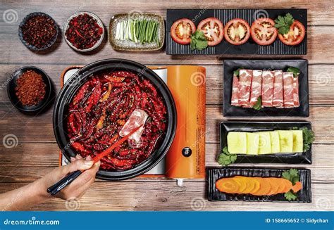 Spicy Hot Pot Dishes And Ingredients Stock Photo Image Of Named
