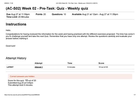 Ac S02 Week 02 Pre Task Quiz Weekly Quiz Ingles Iii Ac S02